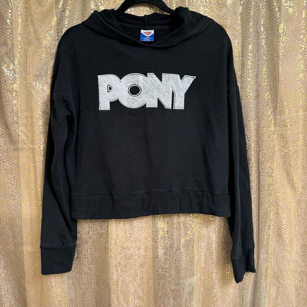 PONY Womens Black Cropped Hooded Pullover Sweater Large